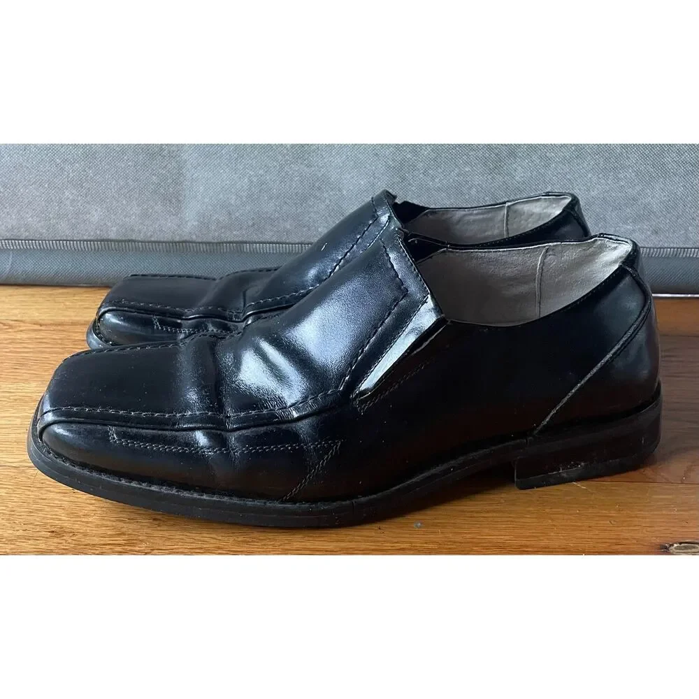 Stacy Adams Mens 8M Black Leather Square Toe Slip On Dress Shoes Loafers